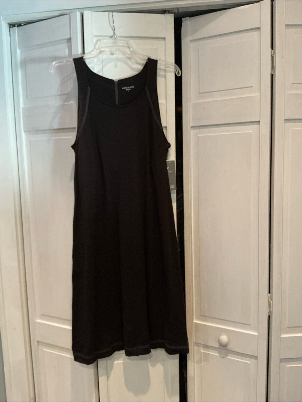 Eileen Fisher NWT Black Organic Cotton Stretch Jersey Sleeveless A-line Dress- M